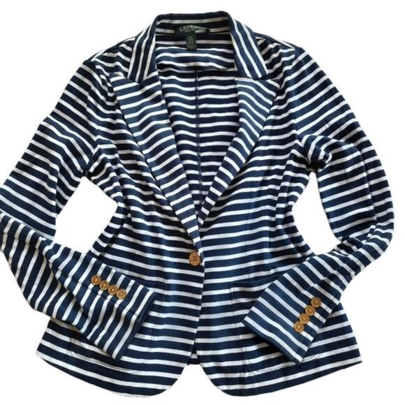 Lauren Ralph Lauren Nautical Stripped Cotton Blazer - Picture 2 of 16